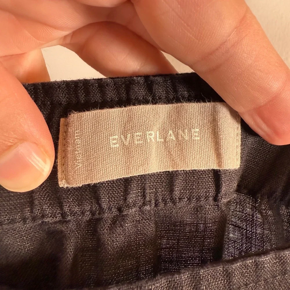Everlane The Linen Button-Front Jumpsuit Size 4 Black Square Neck Wide Leg‎